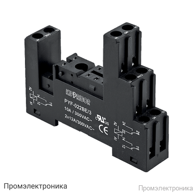 PYF-022BE/3 - 3-ярусная колодка с винтовыми клеммами для 2-конт. реле MR, черная