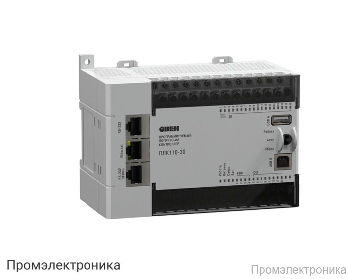 ПЛК110-220.30.К-М - программируемый логический контроллер с 18 дискретными входами и 12 транзисторными выходами, питание 220 В
