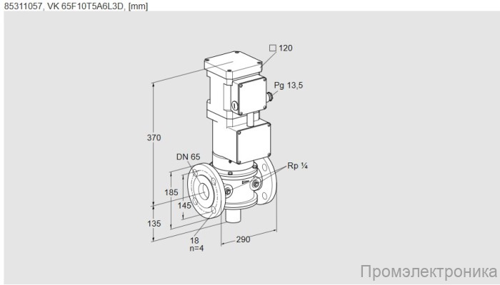 Газовый клапан с сервоприводом Kromschroder VK 65F10T5A6L3D, 85311057
