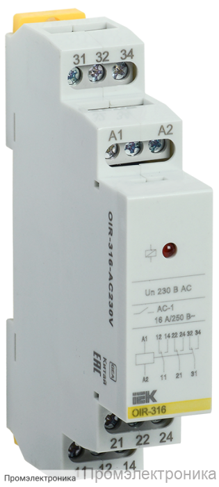 OIR 3 контакта 16А 230В AC IEK - реле промежуточное модульное